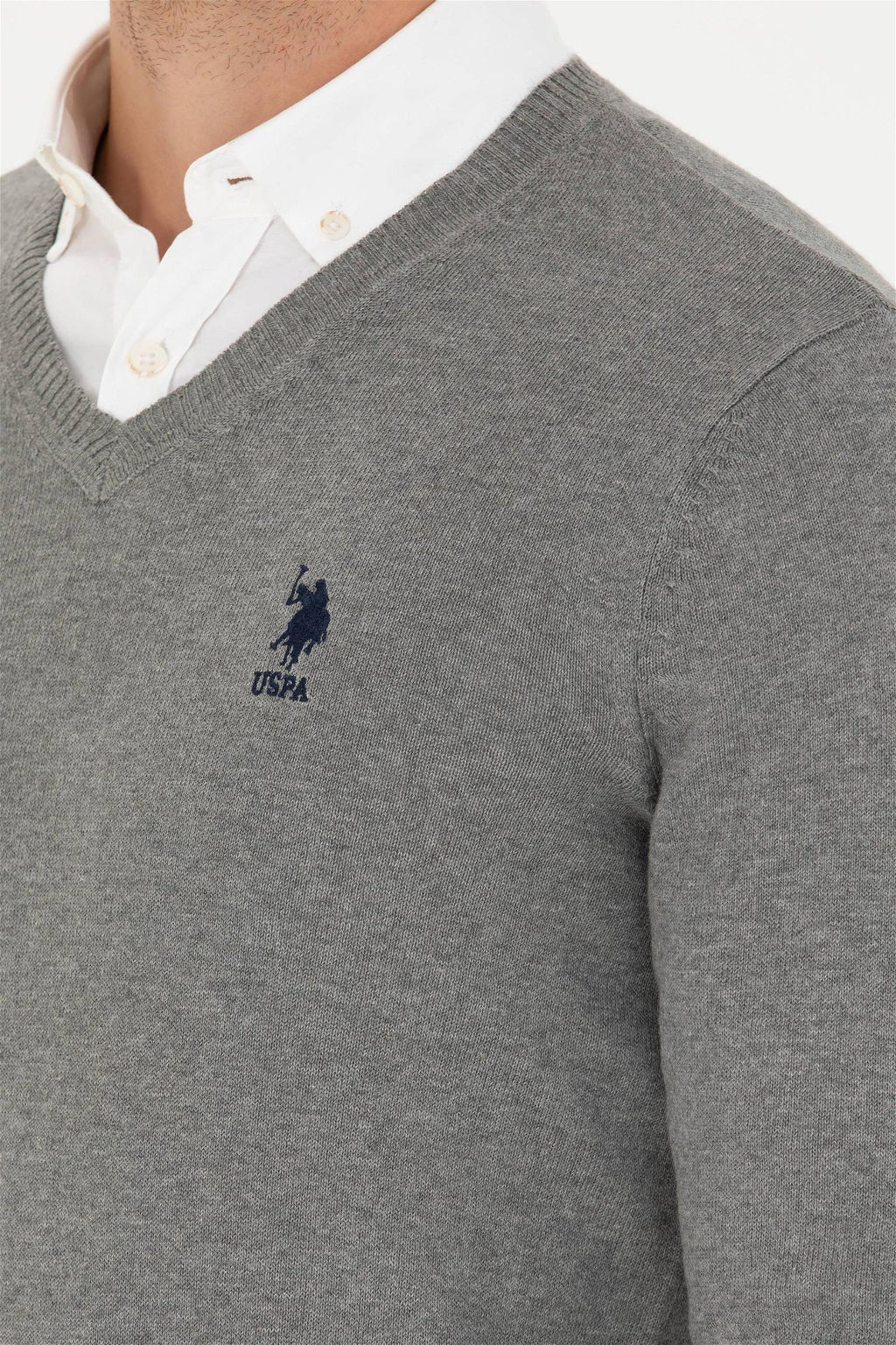 Мужской серый меланжевый базовый свитер Неожиданная скидка в корзине - U.s. polo assn фото 7