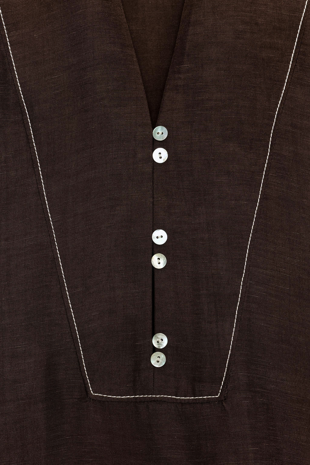 CAMISA CON LINO PESPUNTES CONTRASTE / Marr?n - Zara фото 5