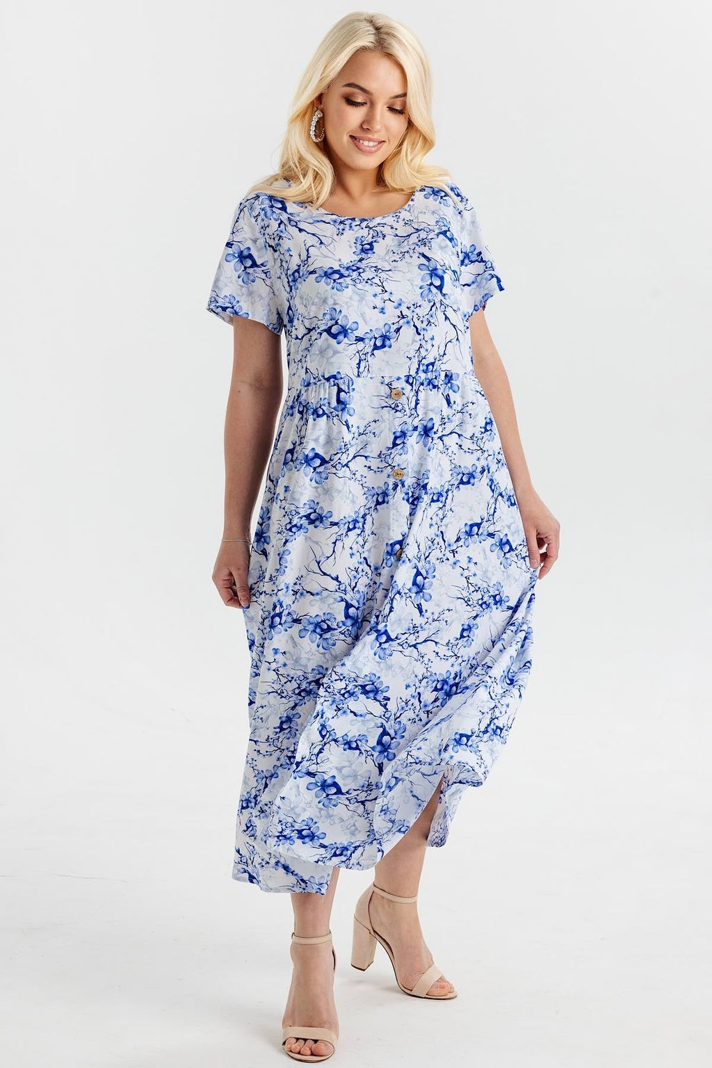 Платье штапель 5915/99/Белый, васильковый - Rise фото 4