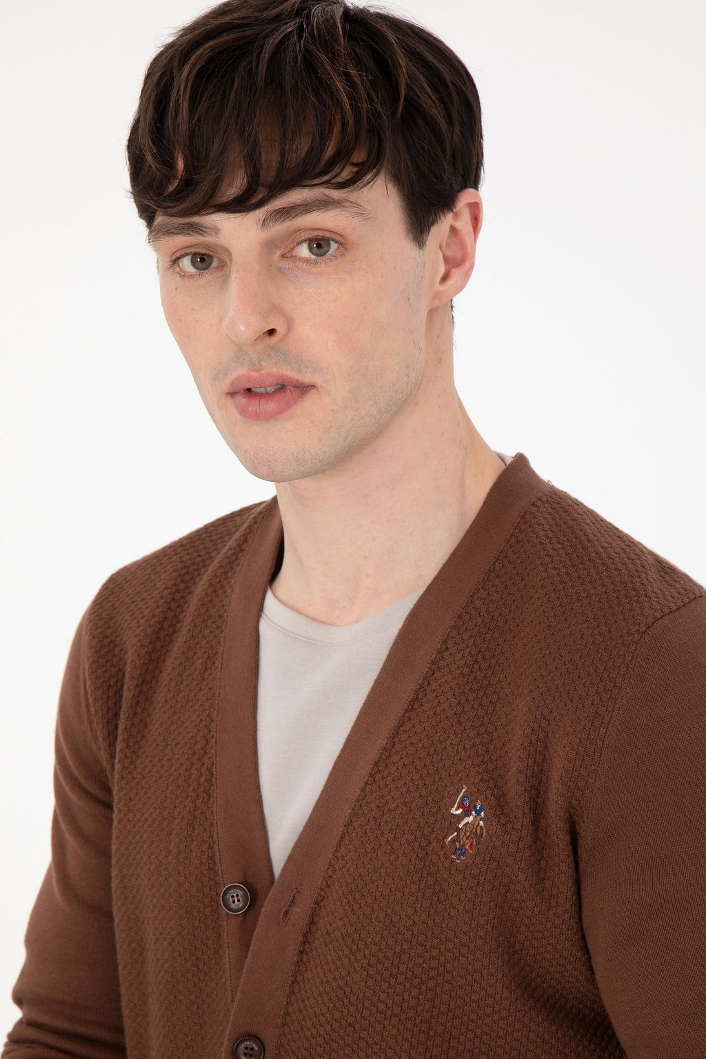 Мужской коричневый базовый трикотажный кардиган Неожиданная скидка в корзине - U.s. polo assn фото 2