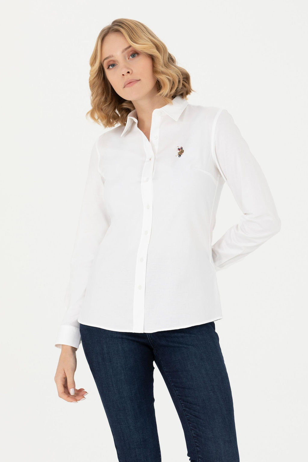 Женская белая базовая рубашка с длинным рукавом - U.s. polo assn фото 8