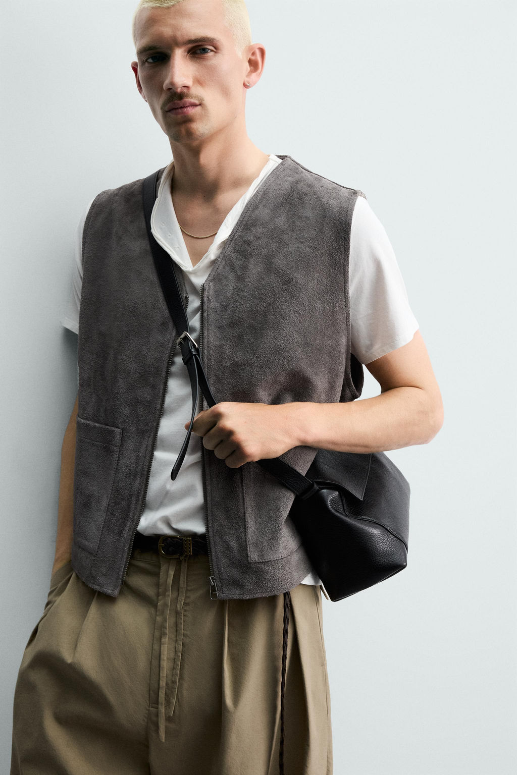 CHALECO RELAXED FIT PIEL ANTE / Gris - Zara фото 6
