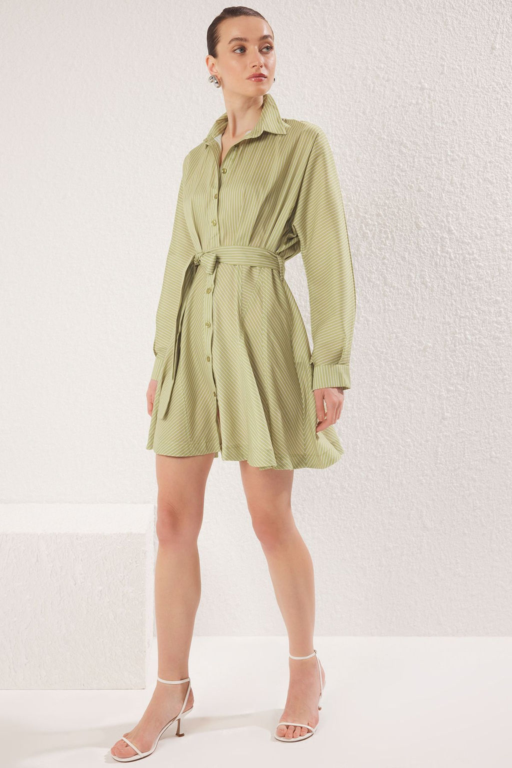 Yag Yesil Cizgili Kusakl? K?sa / Mini Dokuma Elbise TWOAW25EL00154