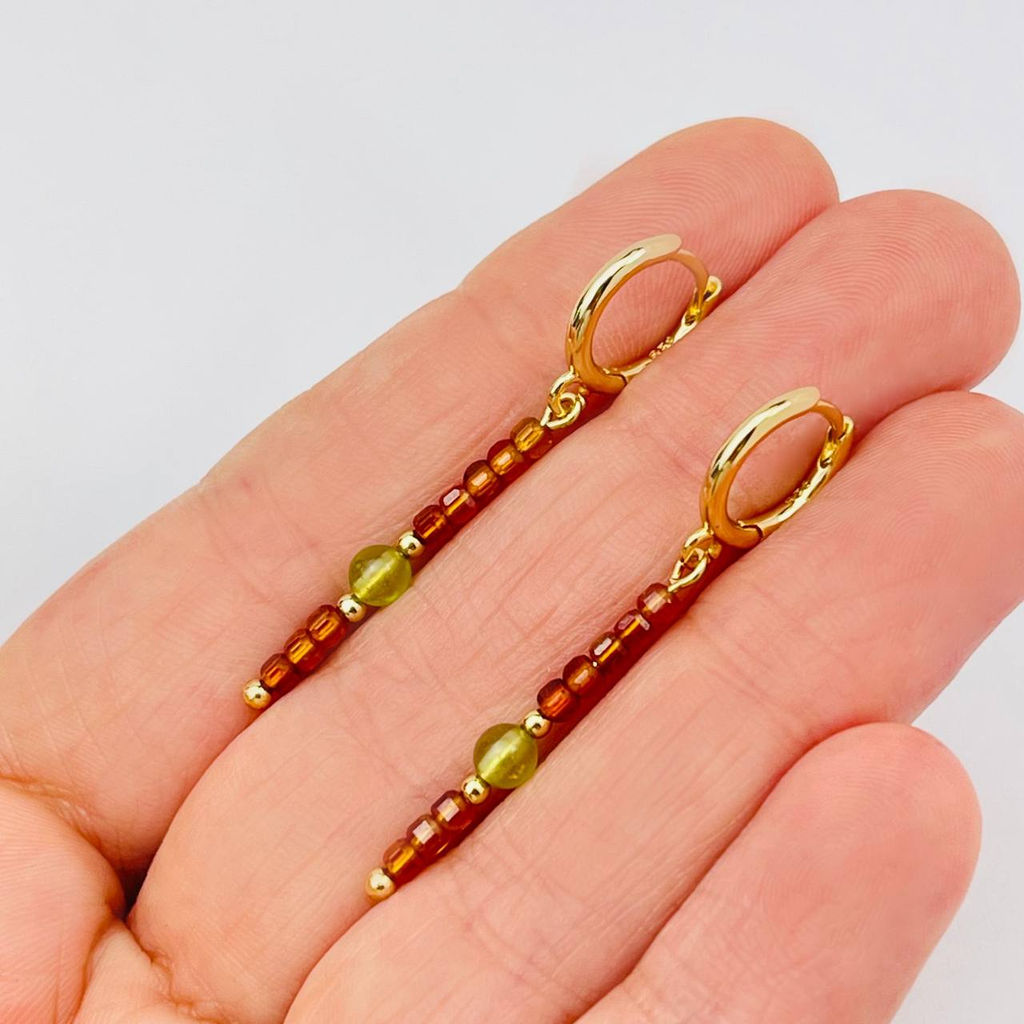 Серьги длинные из Граната "Спессартин" и Хризолита