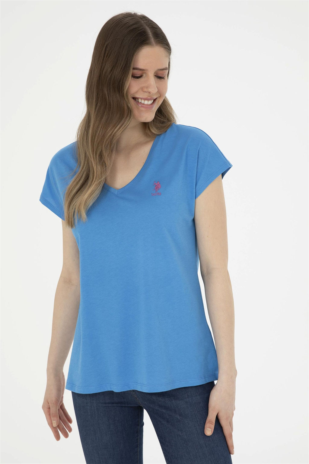 Женская базовая футболка Saks с v-образным вырезом Неожиданная скидка в корзине - U.s. polo assn фото 3