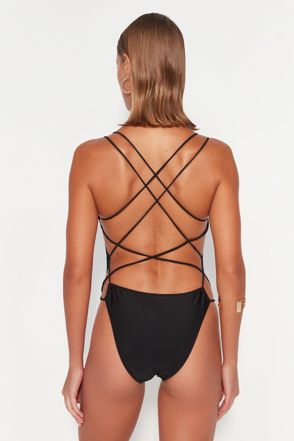 Siyah Yuvarlak Yaka Tunelli High Leg Mayo TBESS23MA00033