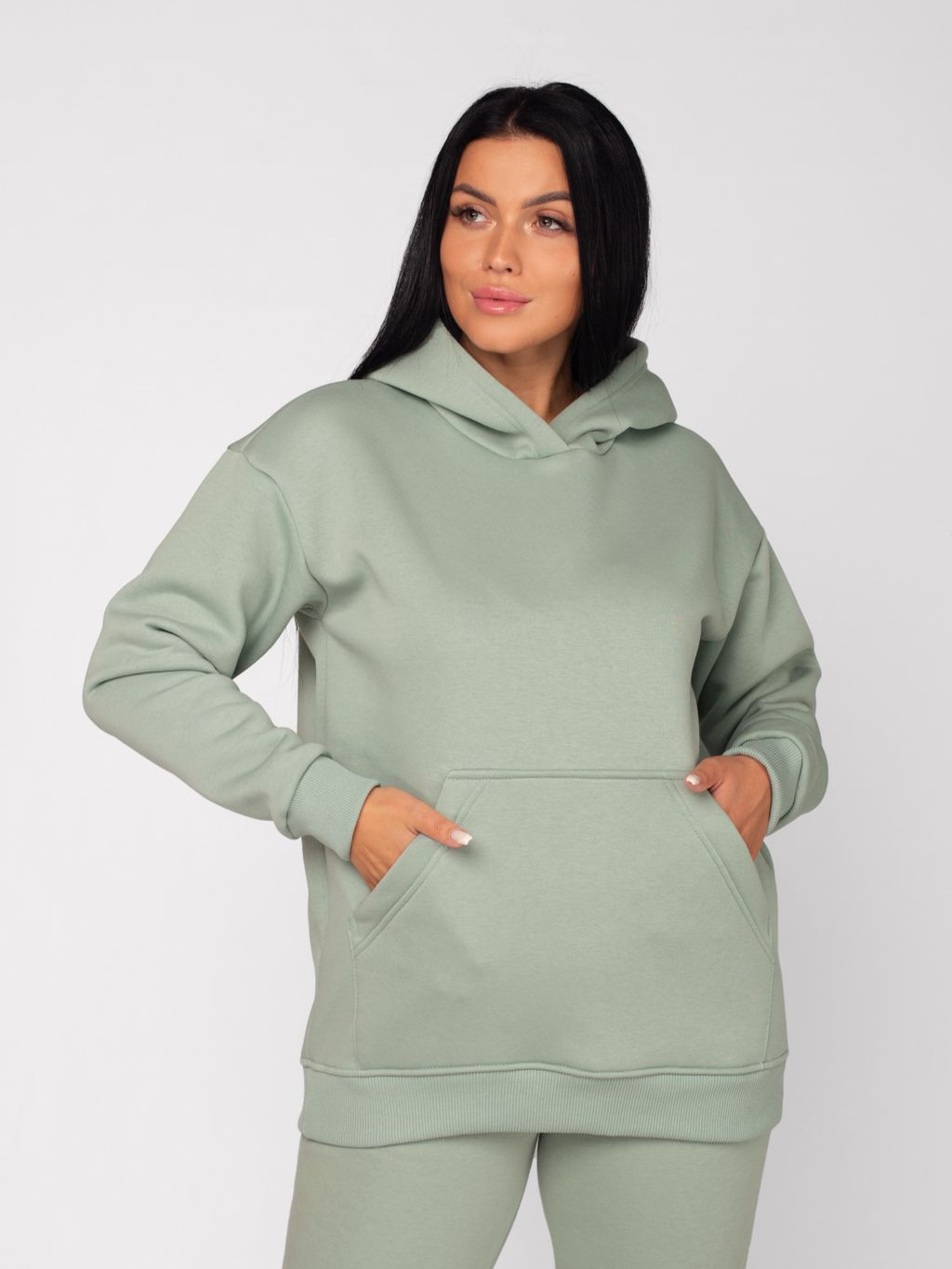 Толстовка женская футер начес 3-х нитка пенье "РОКСИ" шалфей С ДЕФЕКТОМ!