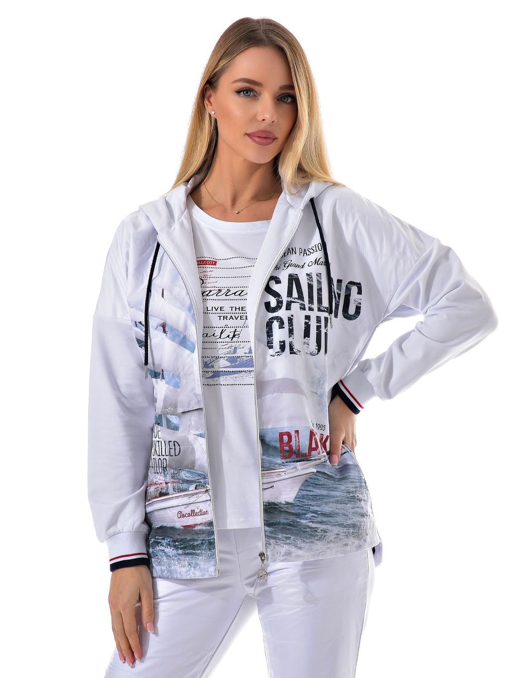 Толстовка из футера комбинированного с принтованной плащевой тканью - А+б коллекция фото 111