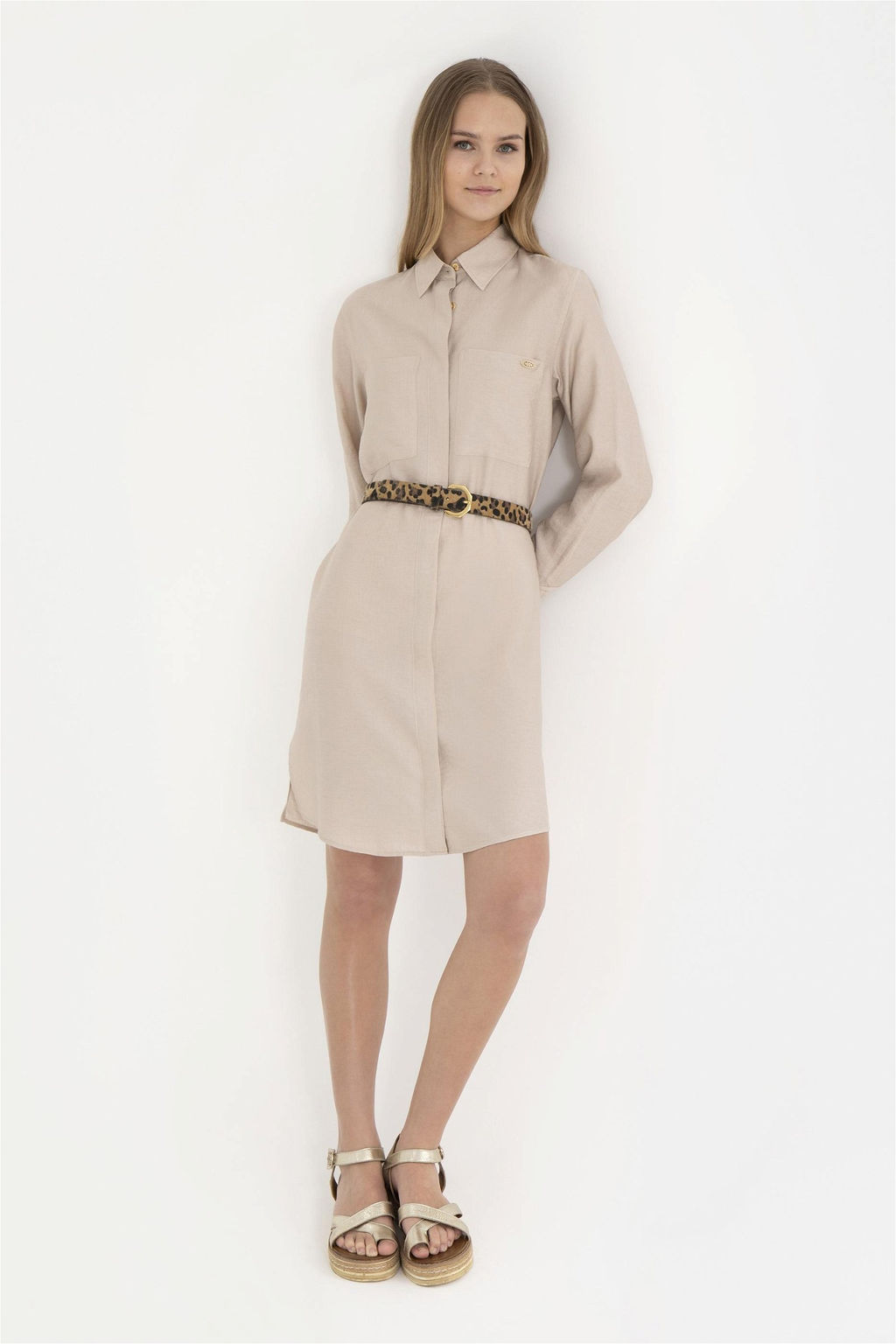 Женское тканое платье песочного цвета - U.s. polo assn фото 3