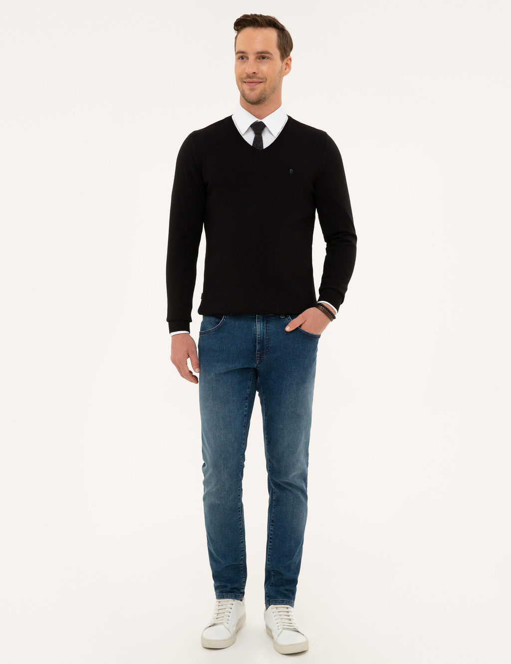 Siyah Slim Fit V Yaka Basic Triko Kazak - Pierre cardin фото 5