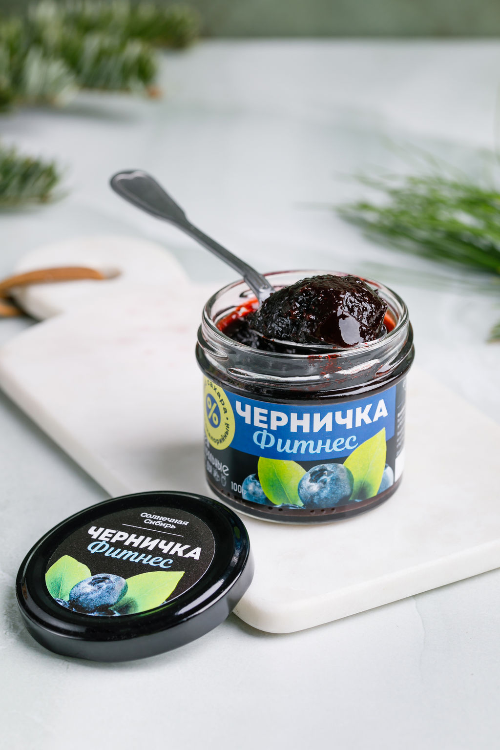 Джем ЧЕРНИЧКА ФИТНЕС / 100 г / без сахара / банка / Солнечная Сибирь
