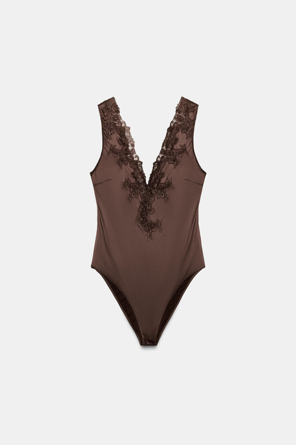 ZW COLLECTION SATIN BODYSUIT WITH LACE TRIM - Zara фото 5