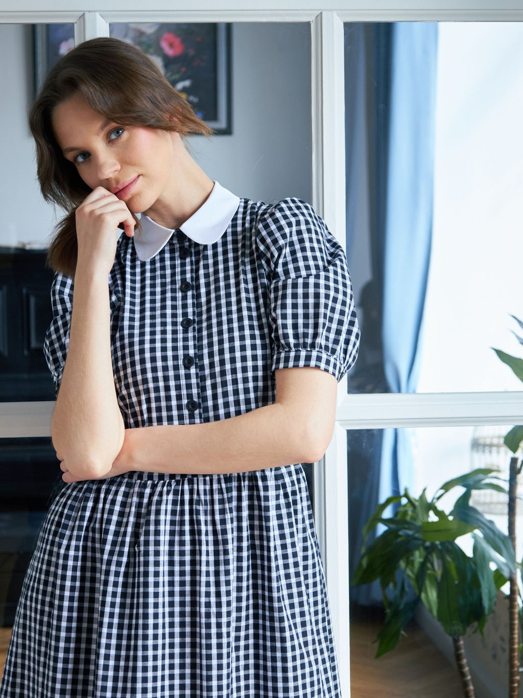 Платье хлопок OD-790-7 ч/б клетка