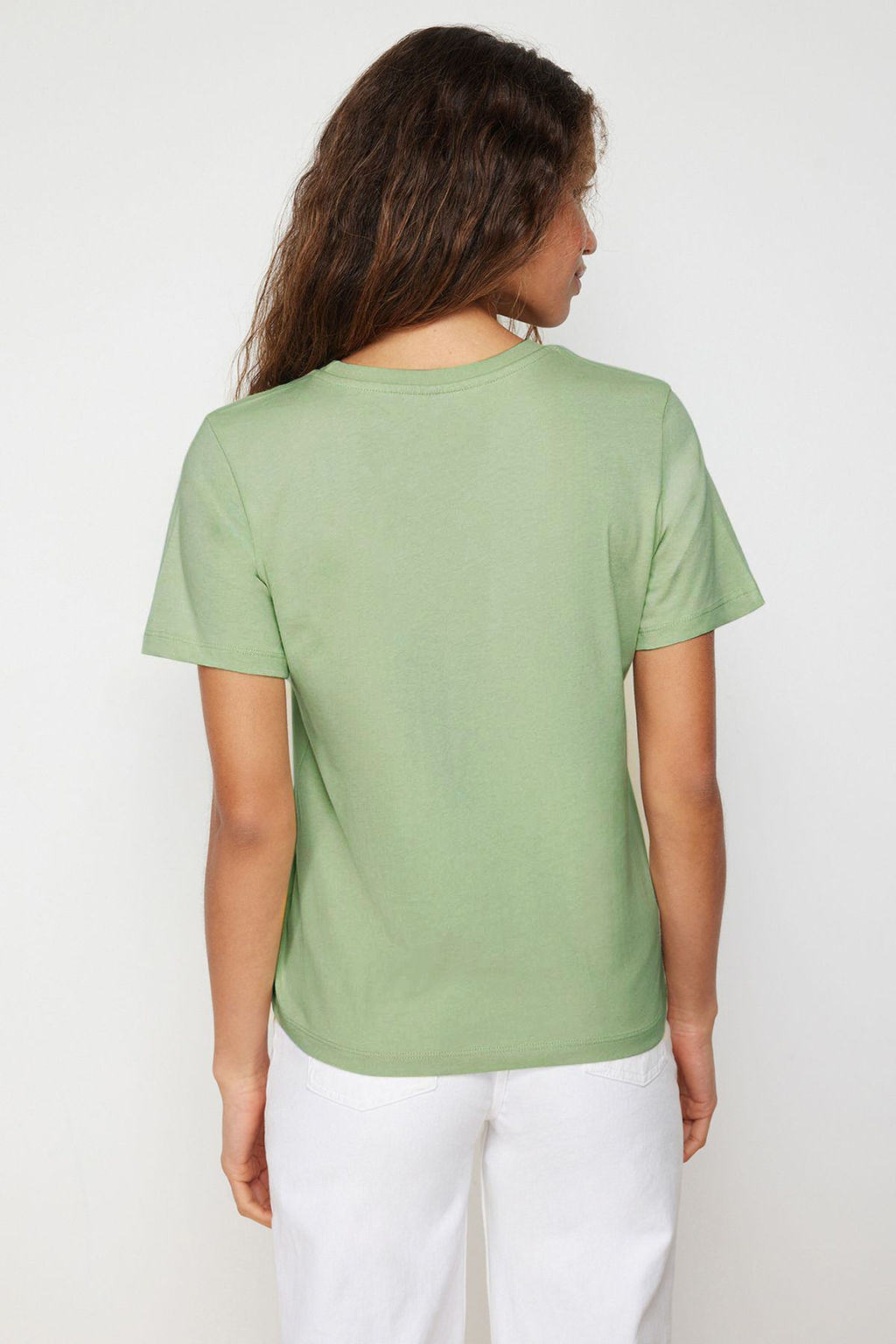 Petrol-Mint %100 Pamuk Bisiklet Yaka 2li Paket Orme T-Shirt TWOSS20TS0141