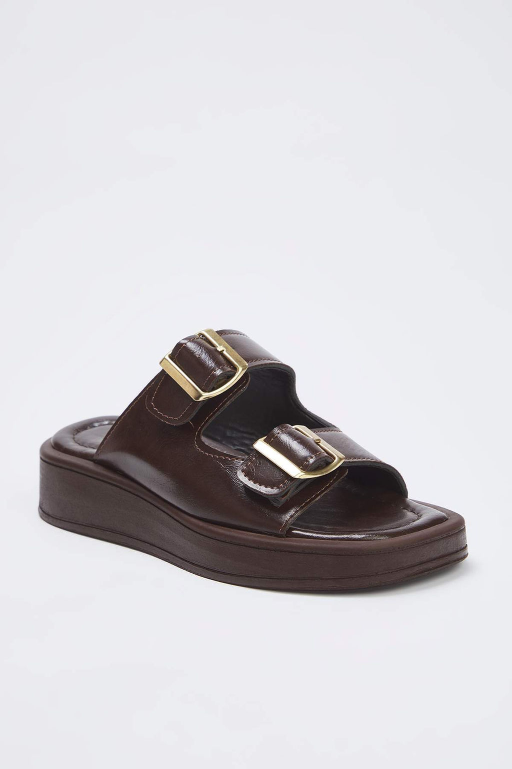 Kahverengi Cift Bantl? Toka Detayl? Kal?n Taban Kad?n Terlik TAKSS25TE00044