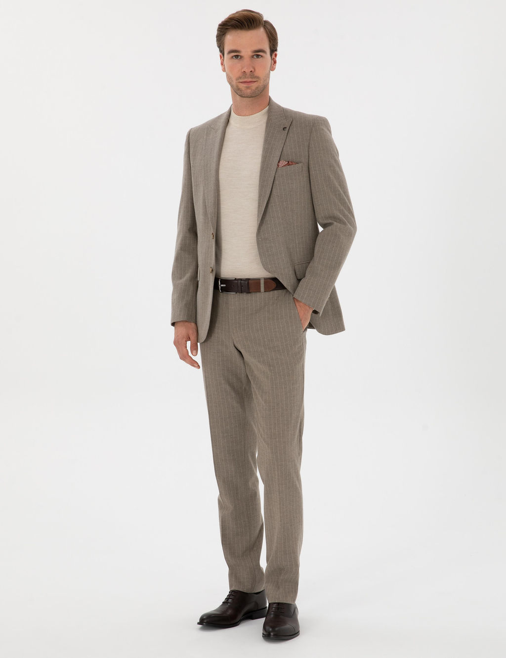 Vizon Slim Fit _izgili K_rlang__ Yaka Tak_m Elbise - Cacharel фото 4