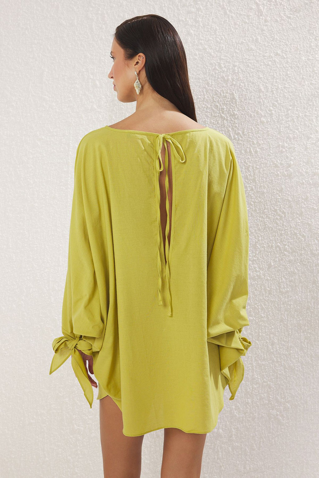 Yag Yesili Dokuma Baglama Detayl? %100 Pamuk Plaj Mini Elbise TBESS25EL00040 - Trendyolmilla фото 4