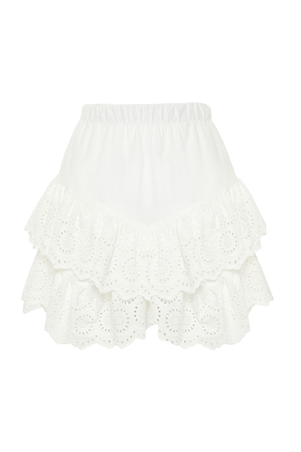 TRENDYOLMILLA Plaj Giyim Briddal Beyaz Mini Dokuma Brode Detayl? Flaml? Pamuk Plaj Etek TBESS24ET00004 фото 7