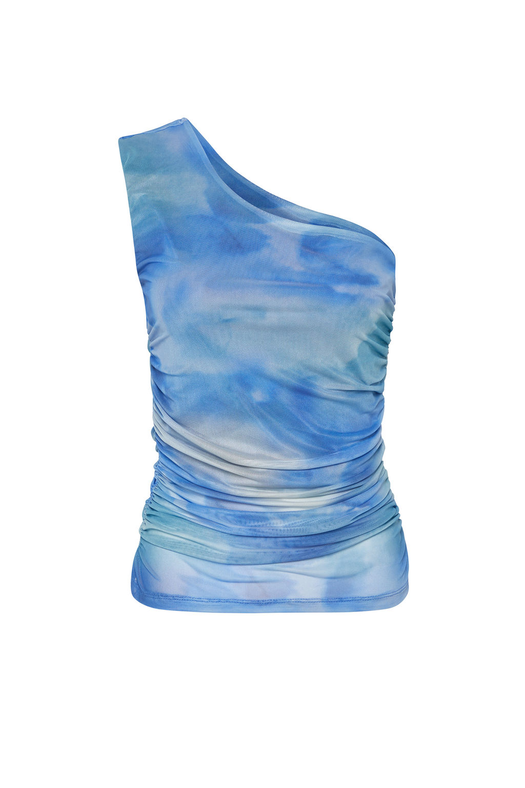 Lacivert Soyut Drape Detayl? Tek Omuzlu Fitted/Vucuda Oturan Tul Esnek Orme Bluz TWOSS24BZ00311