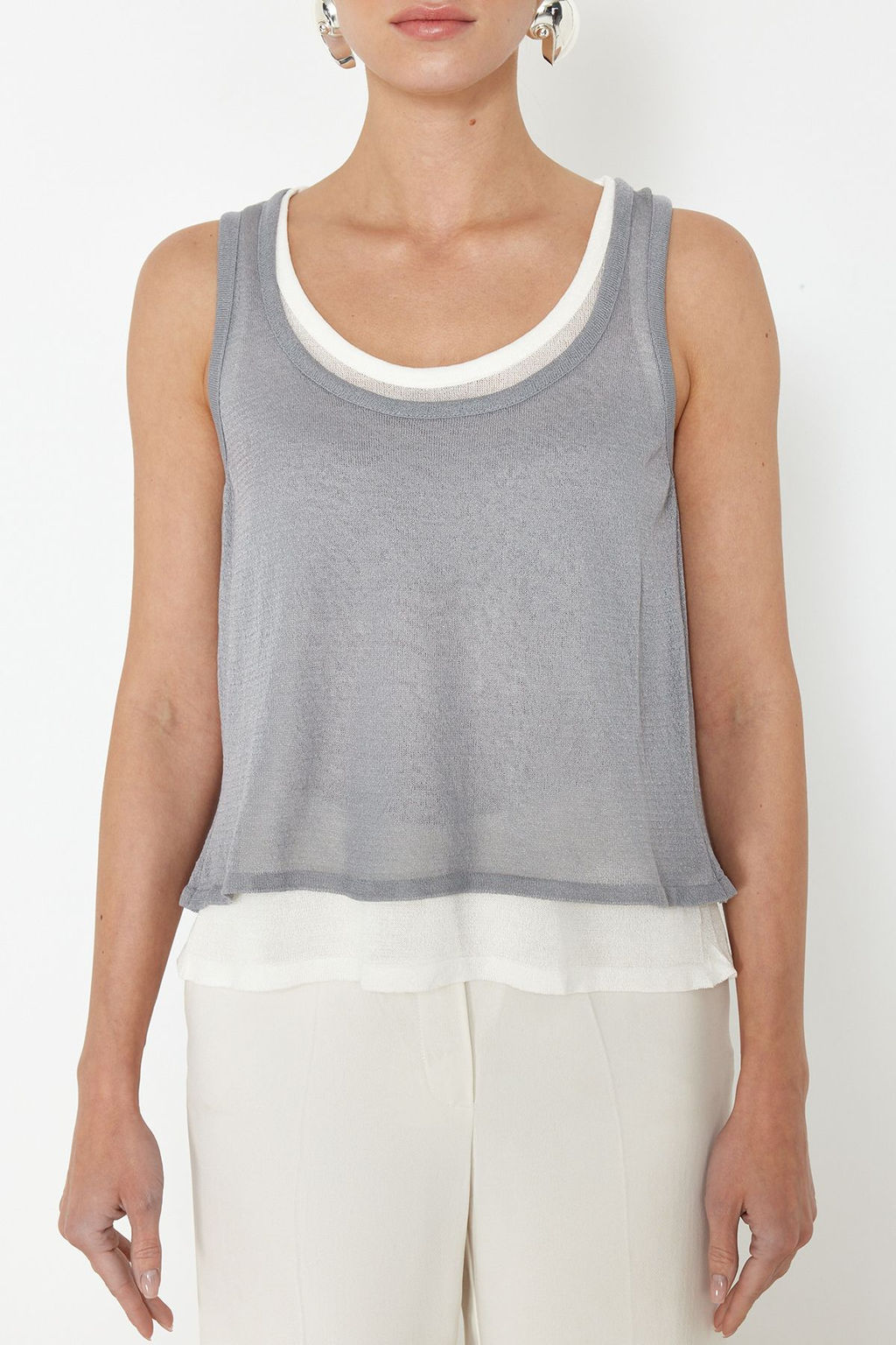 Gri Cift Kat Triko Ince Bluz TWOSS24BZ00599 - Trendyolmilla фото 5