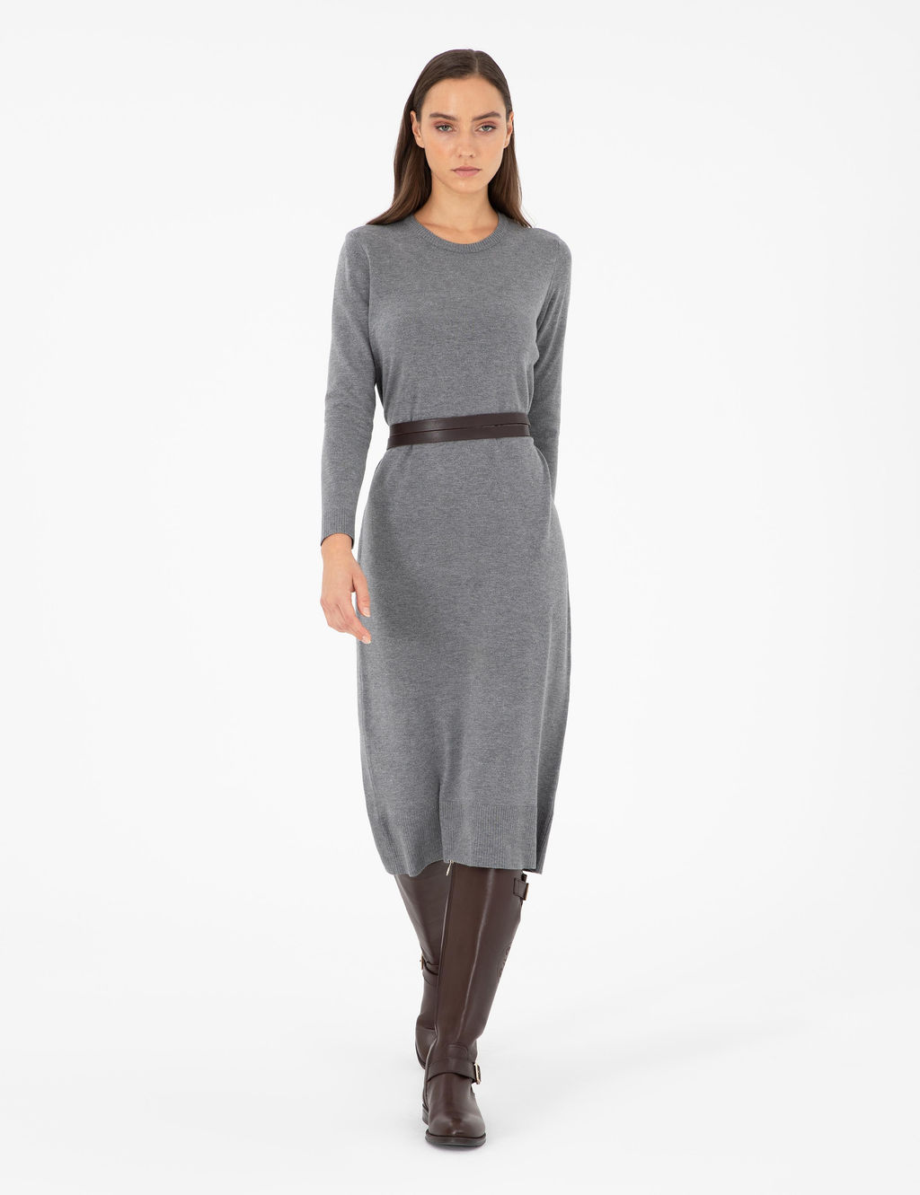 Antrasit Regular Fit Triko Elbise