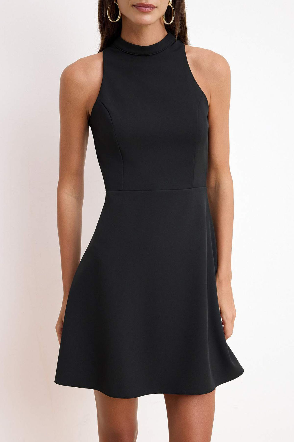 Wardrope Essentials Siyah Degaje Yaka K?sa / Mini Esnek Dokuma Elbise TWOSS26EL00378