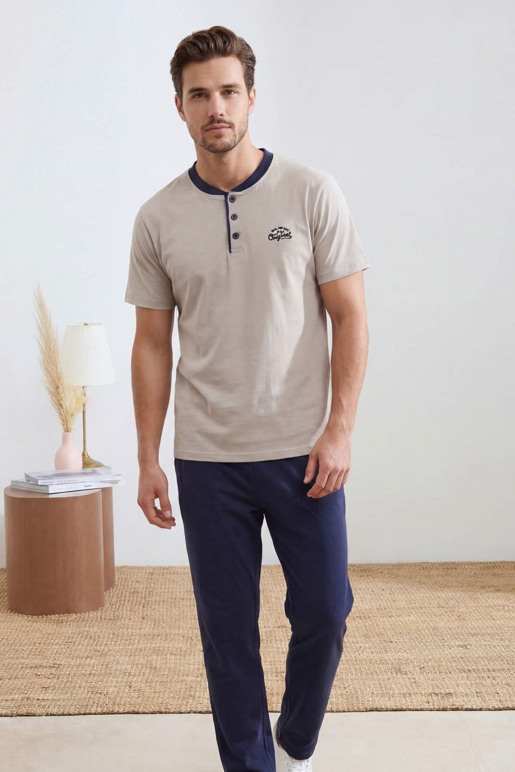 Gri Regular Dugmeli Yaka Orme Pijama Tak?m? TMNSS26PT00033