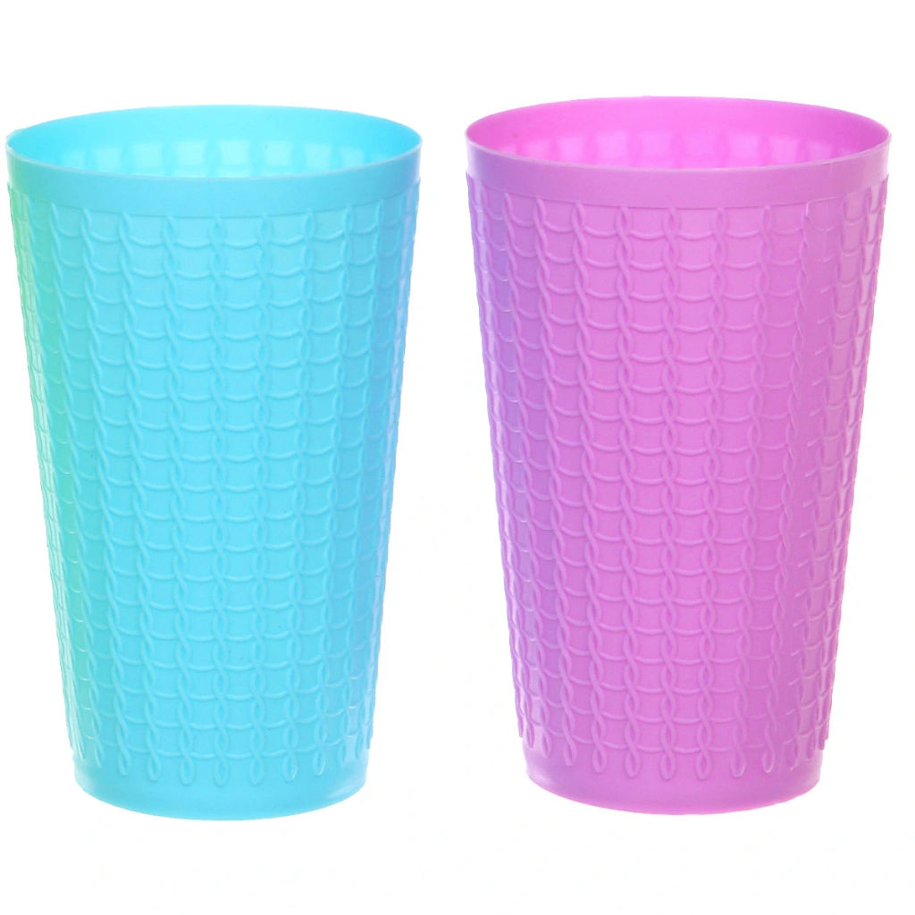 Цена за 2 шт. Стакан пластиковый 500мл "Плетение" в наборе 4шт, микс цветов