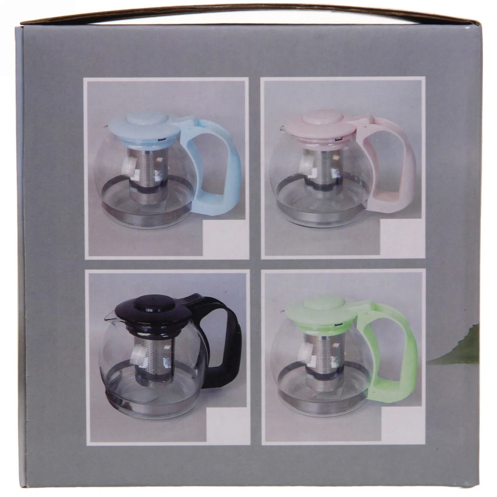 Чайник заварочный стеклянный 1200 мл с металлическим ситом Селфи,микс