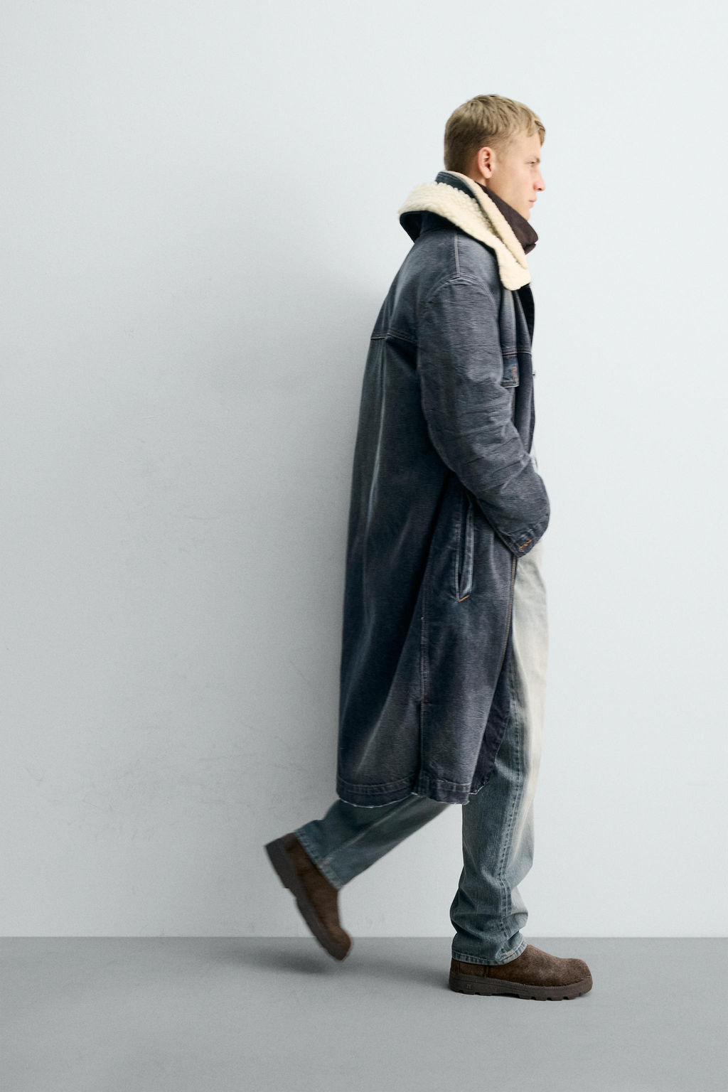 DENIM COAT WITH CONTRAST FAUX SHEARLING X SR_A