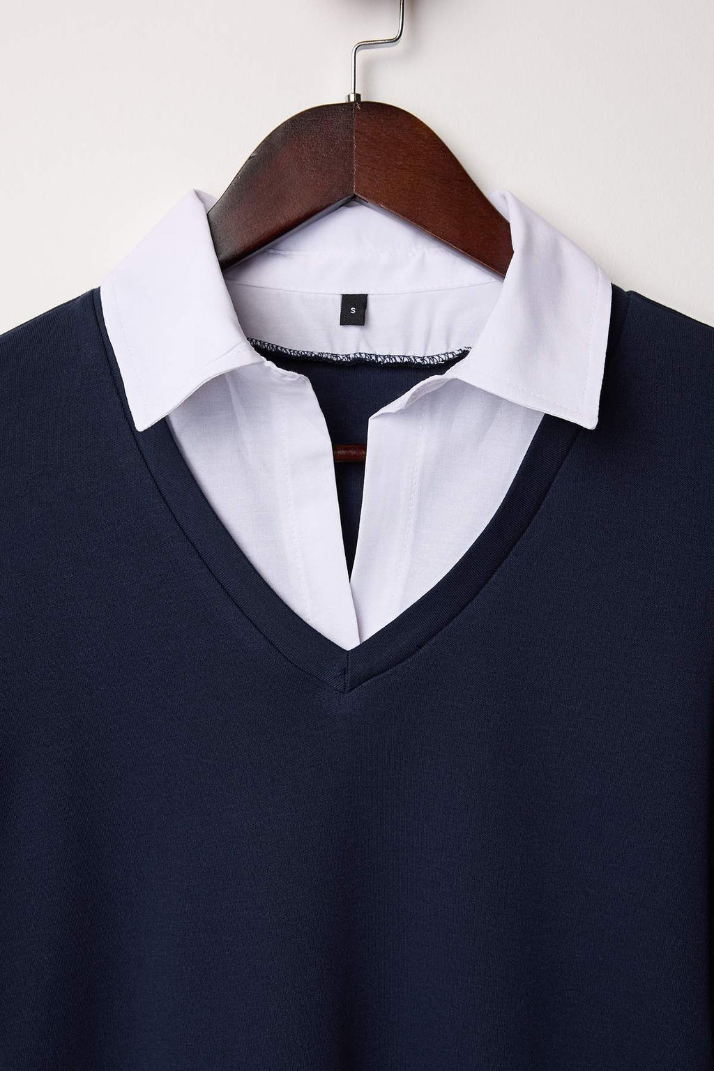 Lacivert Dokuma Detayl? Gomlek Yaka Regular/Normal Kal?p Orme Bluz TWOAW25BZ00035