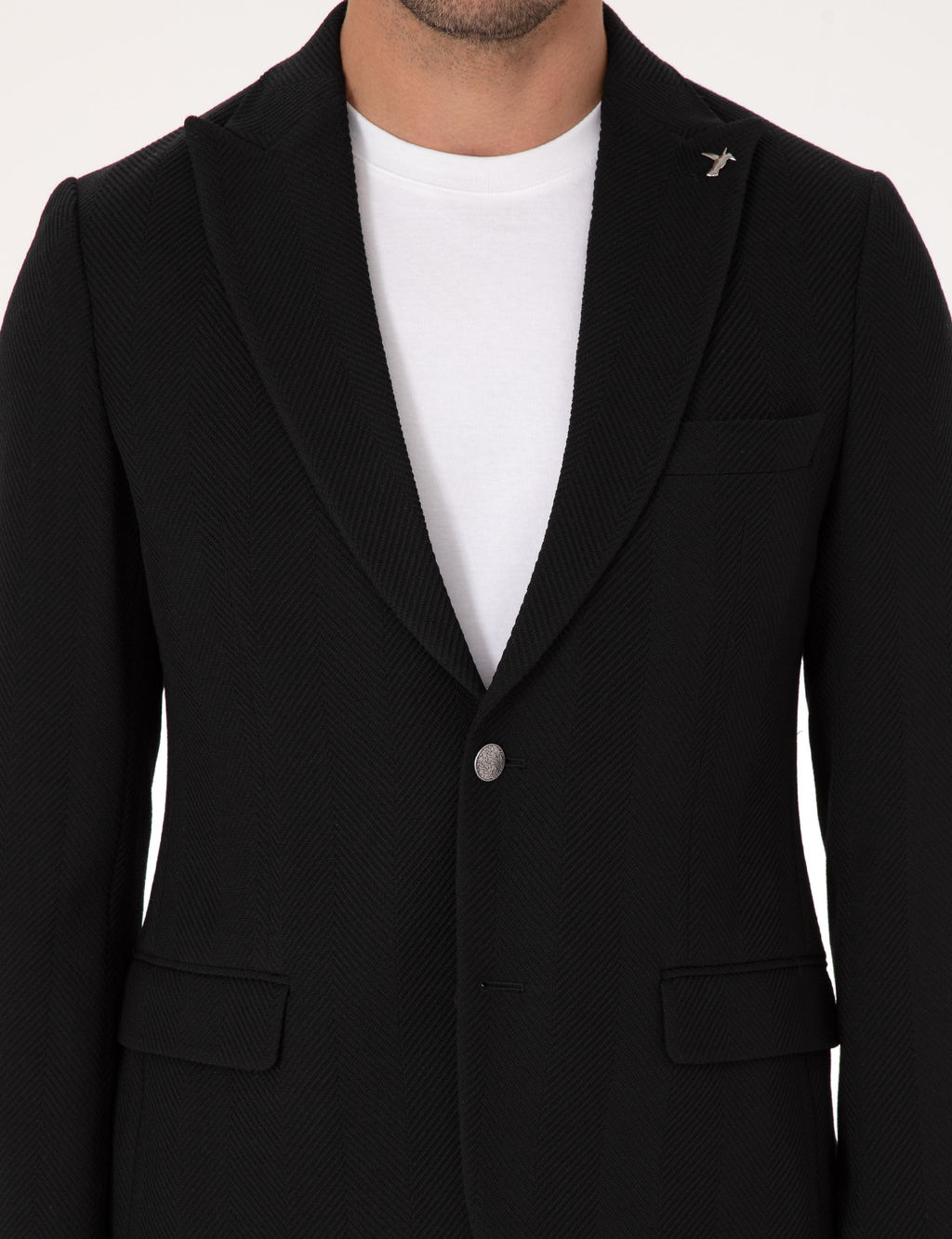 Siyah Slim Fit Y_n Kar___ml_ K_rlang__ Yaka Bal_k S_rt_ Blazer Ceket - Cacharel фото 7