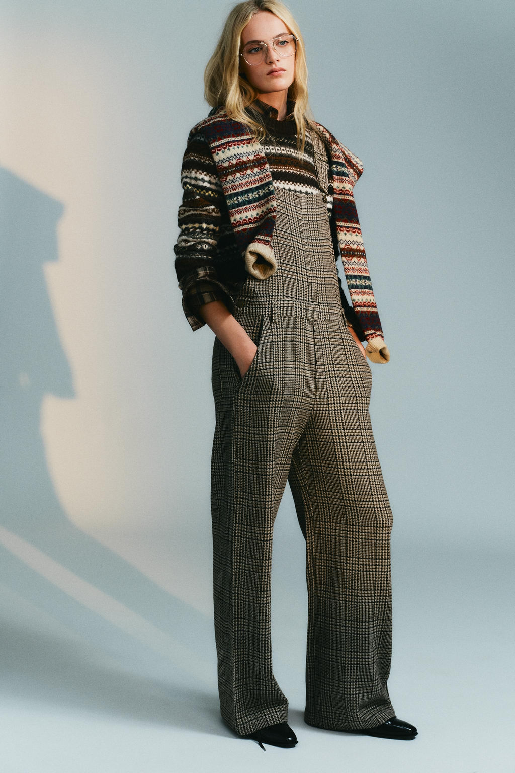 CHECKED WOOL BLEND JUMPSUIT