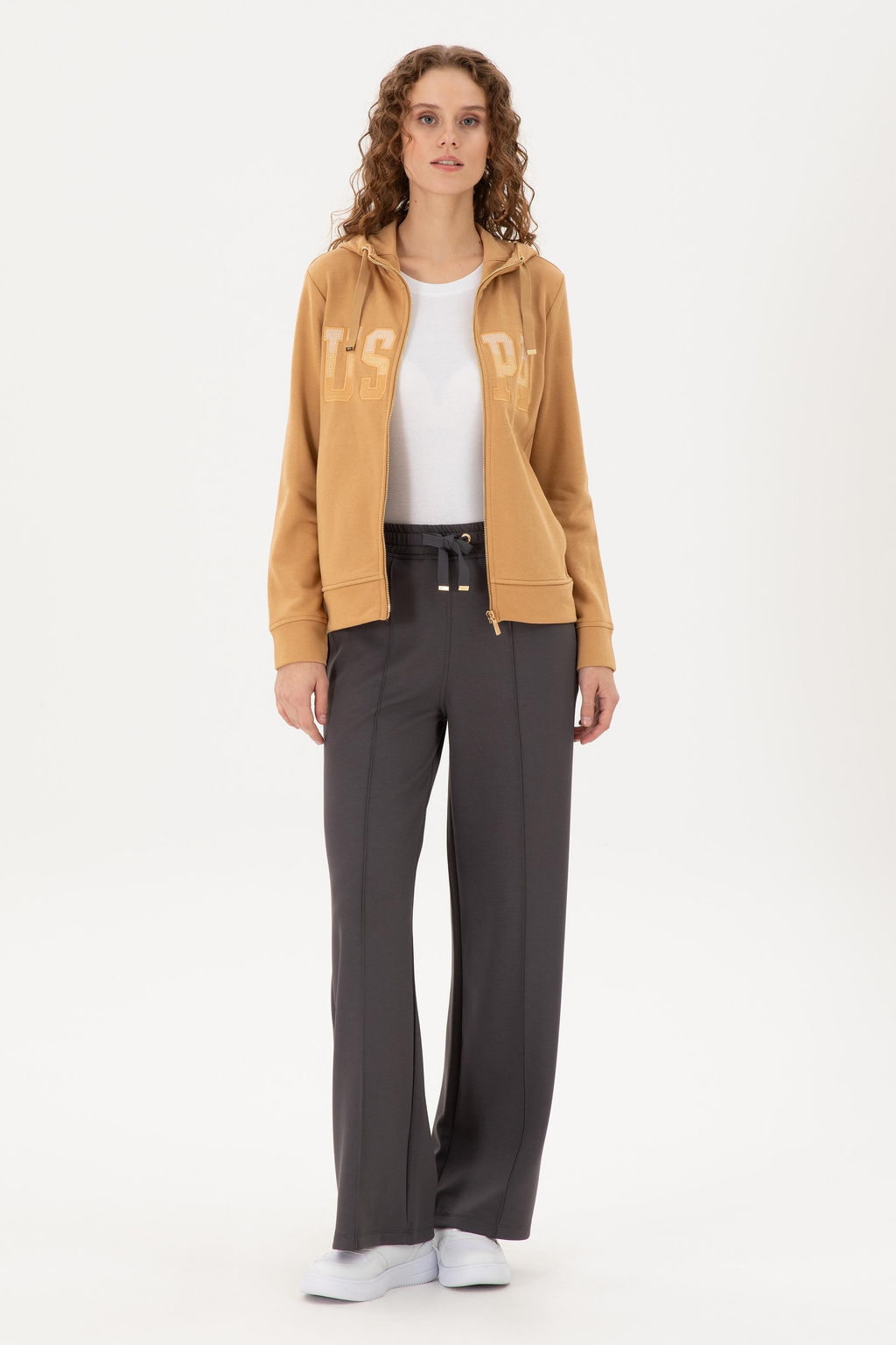 Женская базовая толстовка с капюшоном цвета Camel Неожиданная скидка в корзине - U.s. polo assn фото 4