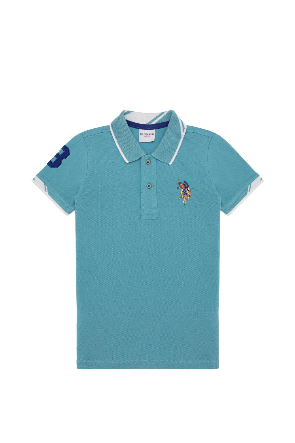 Футболка-поло U.S. Polo Assn для мальчика бирюзовая хлопок с эластаном  фото 9