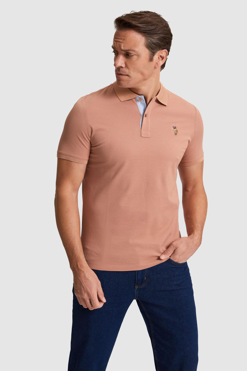 Erkek Pudra Regular Fit Polo Yaka Basic Ti__rt
