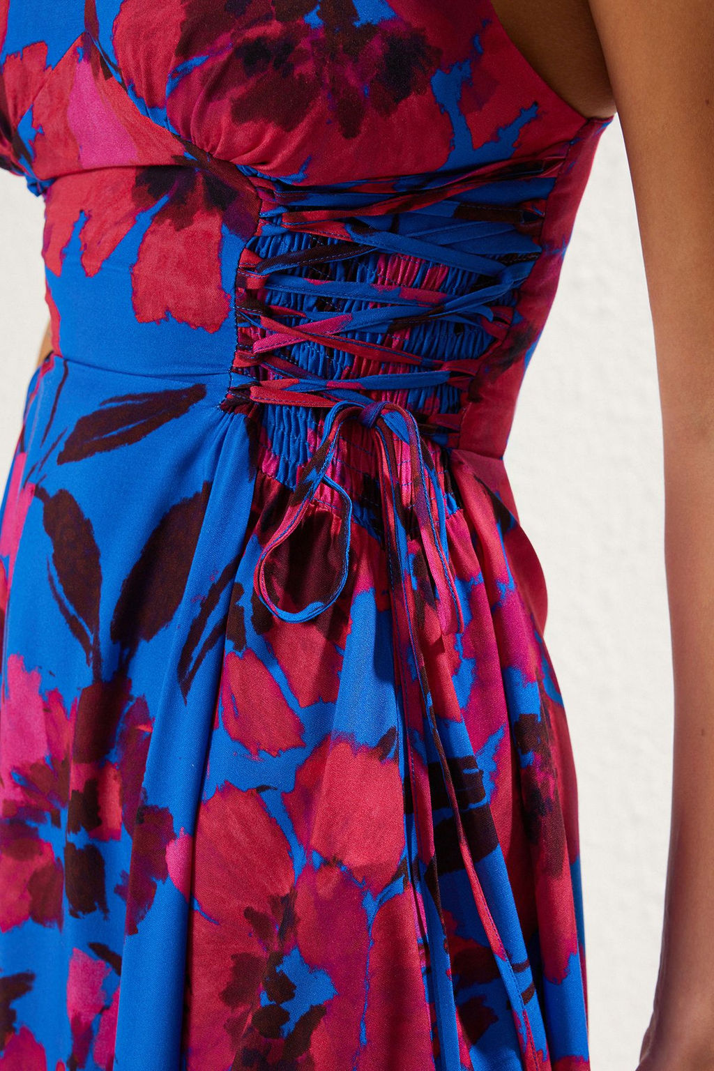 Cicek Desenli Dokuma Baglama Detayl? Maxi Plaj Elbise TBESS24EL00098