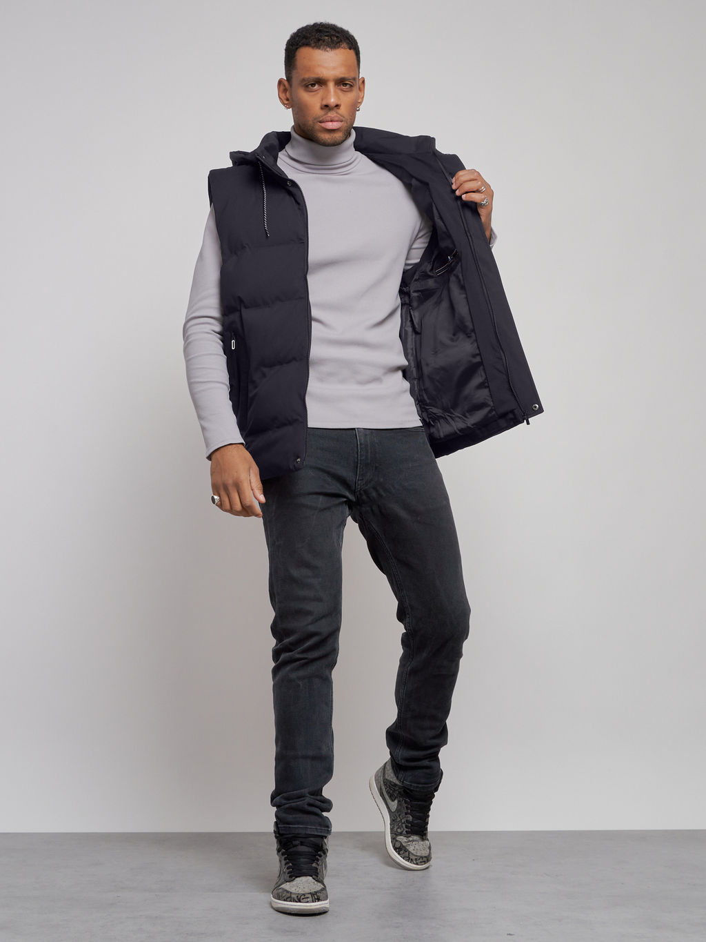 Жилетка мужская утепленная с капюшоном великан темно-синего цвета 8618TS - Mtforce фото 11