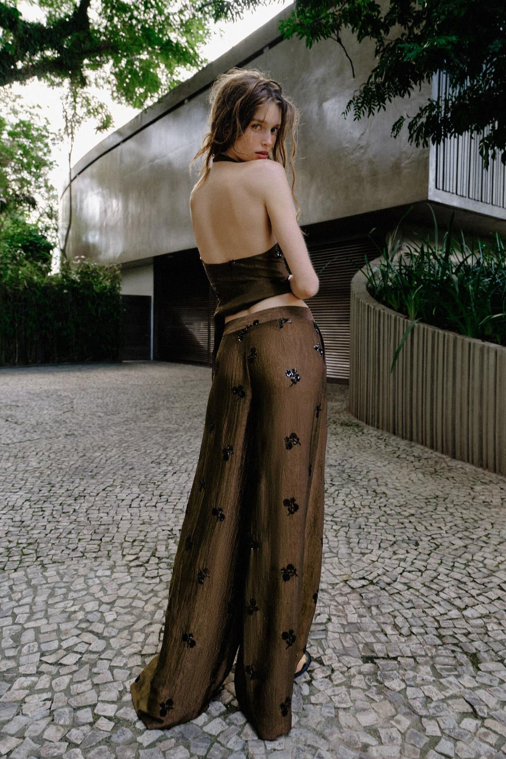 SEQUINNED WIDE-LEG TROUSERS - Zara фото 3