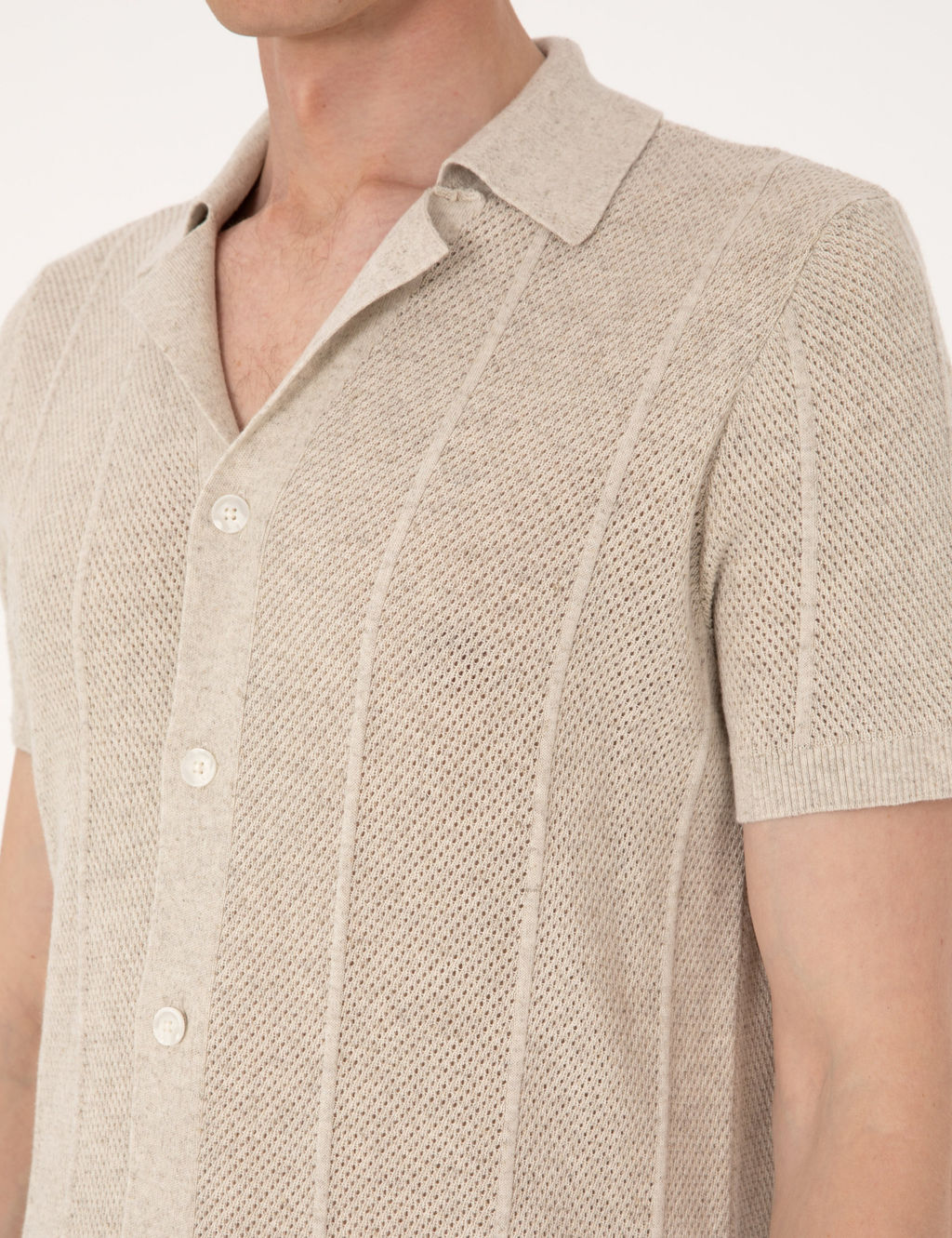 Bej Slim Fit K_sa Kollu D__meli Triko H_rka