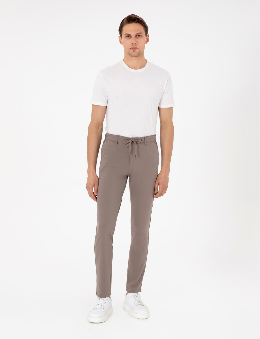 Bej Slim Fit Esnek Jogger Kanvas Pantolon