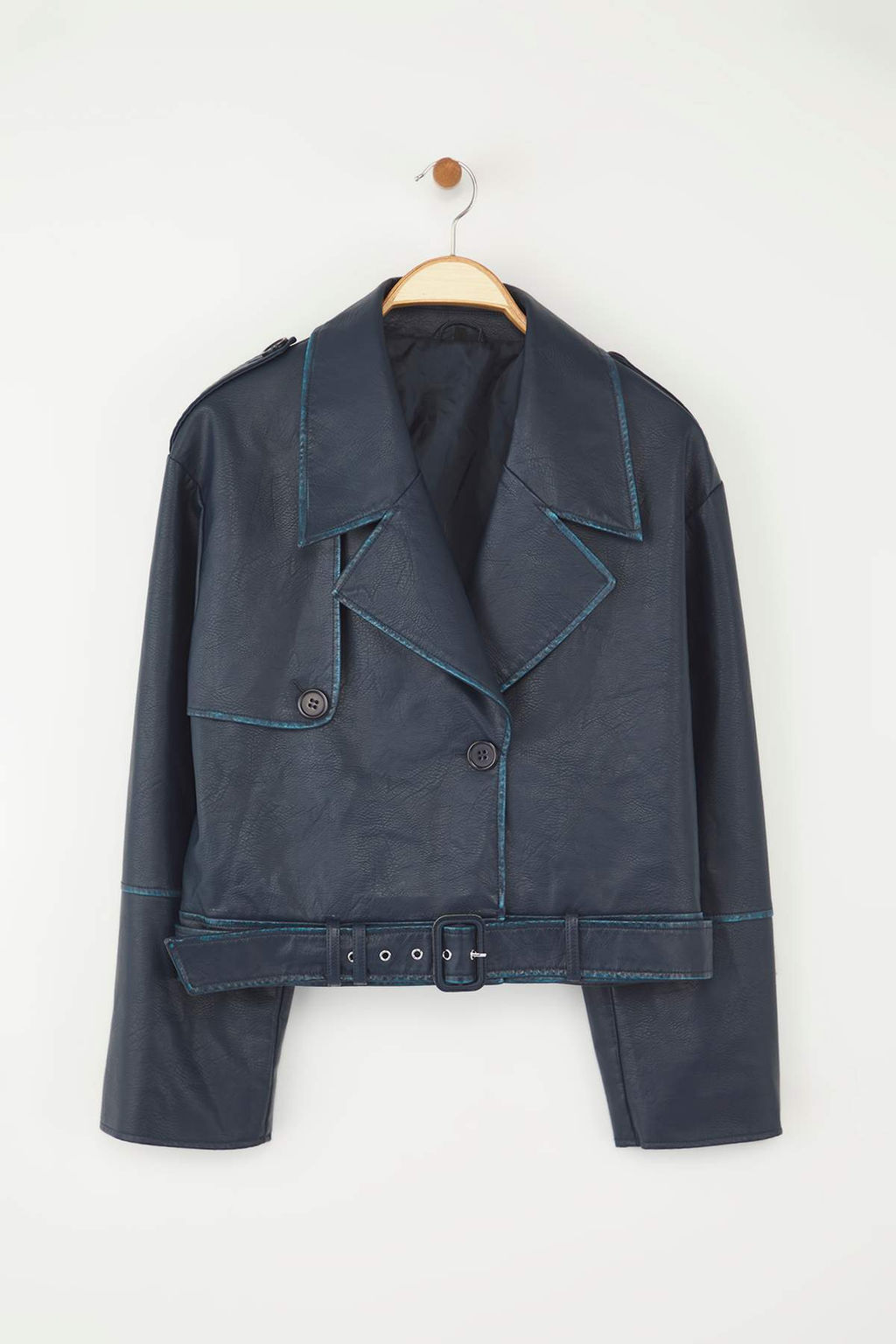 Lacivert Kruvaze Regular K?sa Trenckot TWOAW26TR00006 - Trendyolmilla фото 5