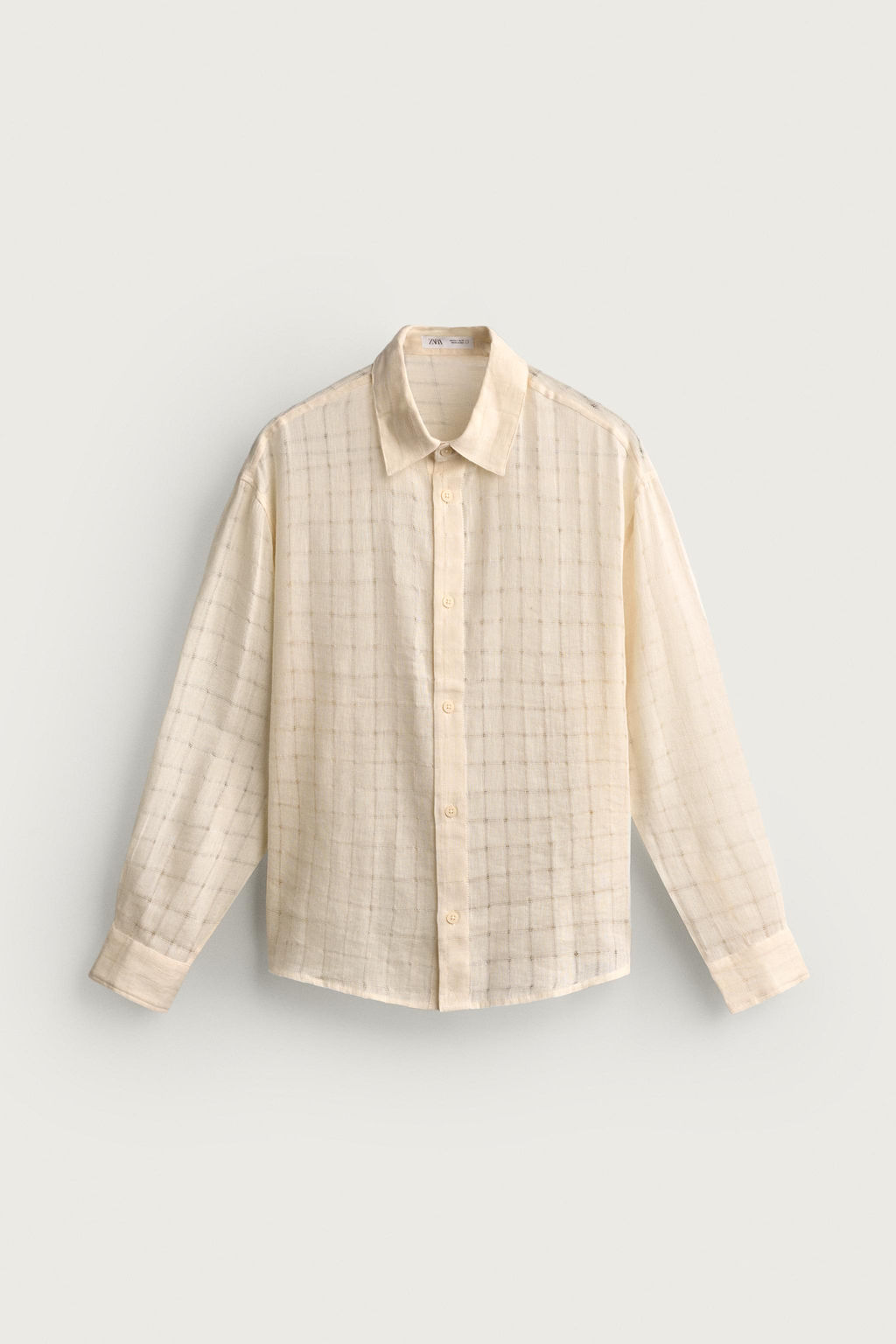 CAMISA RELAXED FIT JACQUARD CUADROS LINO - ALGOD?N / Crudo - Zara фото 6