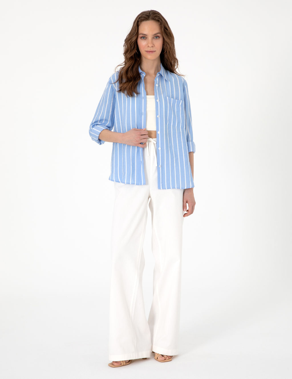 Mavi Comfort Fit _izgili Uzun Kollu G_mlek