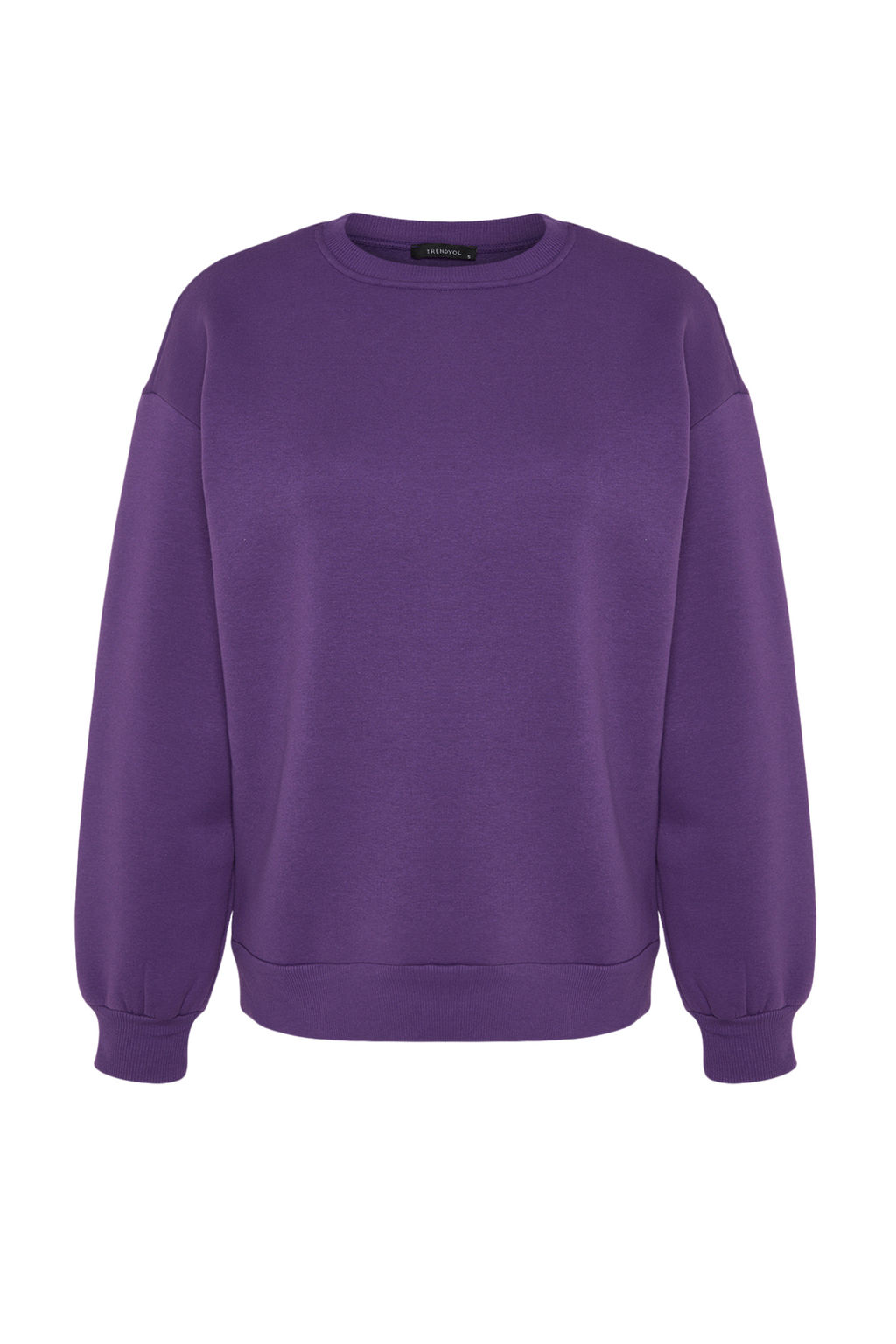 Mor Oversize/Rahat Kesim Basic Bisiklet Yaka Kal?n/Ici polarl? Orme Sweatshirt TWOAW24SW00102
