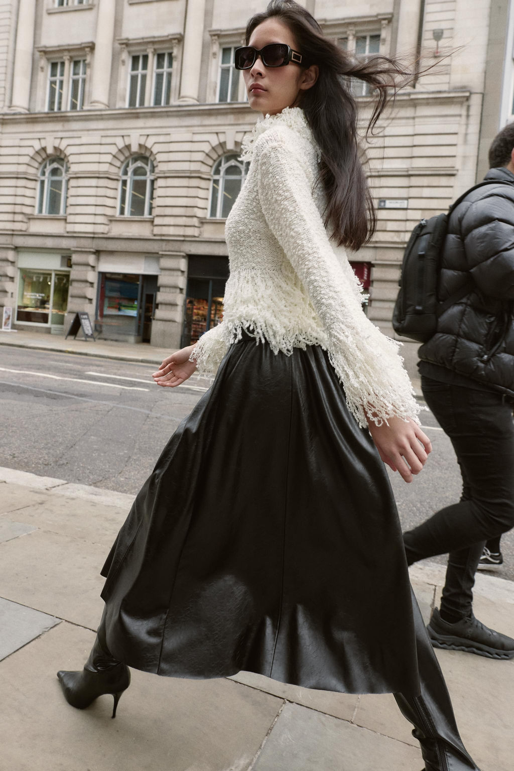 FAUX LEATHER CAPE MIDI SKIRT WITH BELT