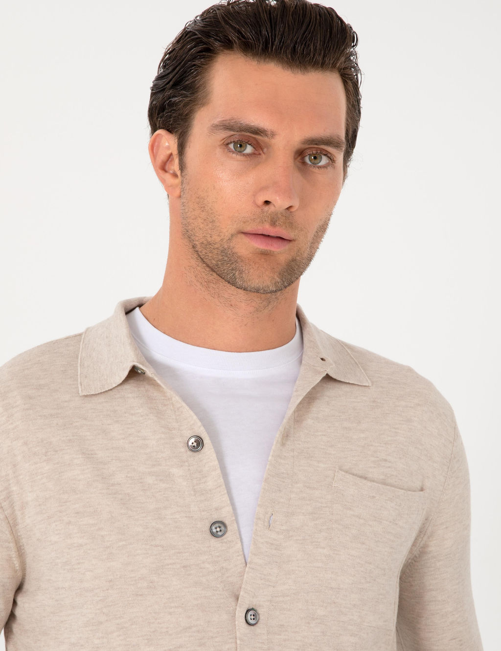 Bej Regular Fit Y_n Kar___ml_ Triko H_rka - Cacharel фото 2