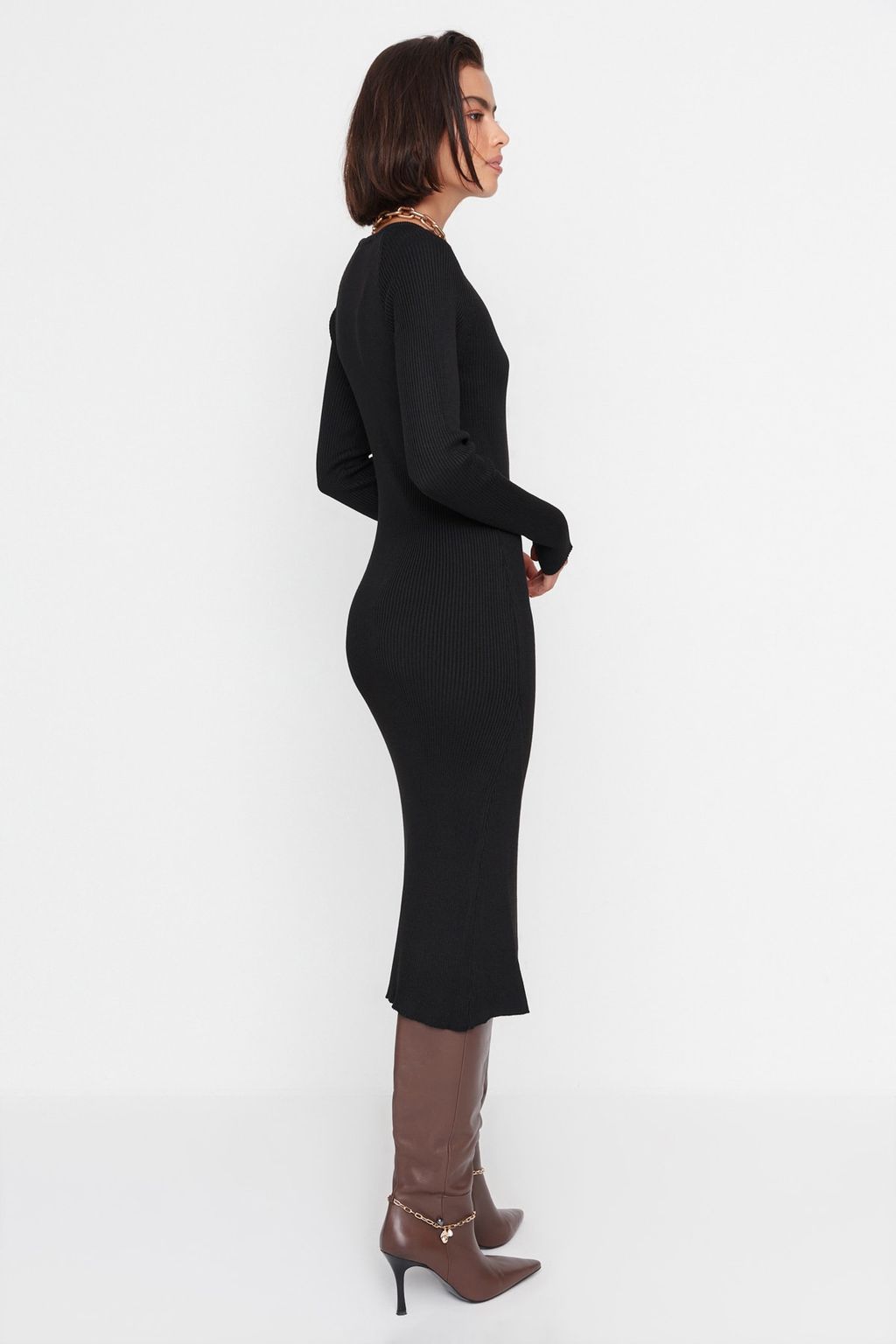 TRENDYOLMILLA Lacivert Midi Triko Basic Elbise TWOAW23EL00023  фото 4