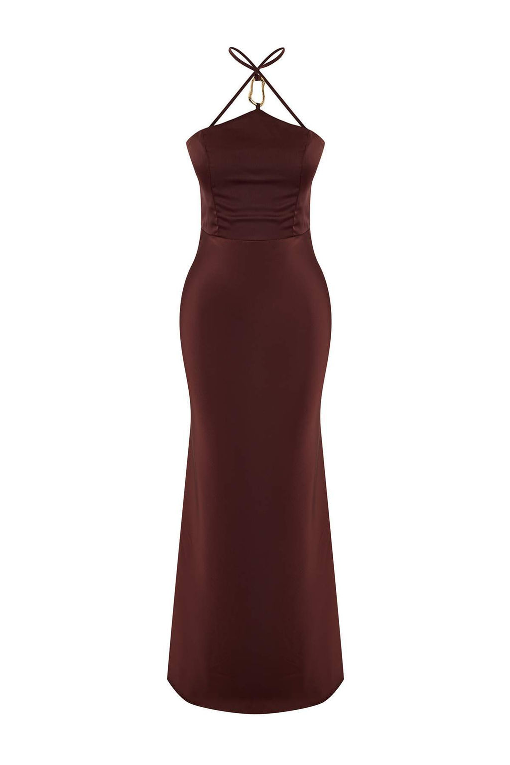 Kahverengi Aksesuar Detayl? Dokuma Saten Maxi Abiye & Mezuniyet Elbisesi TPRSS26AE00013  - Trendyolmilla фото 6