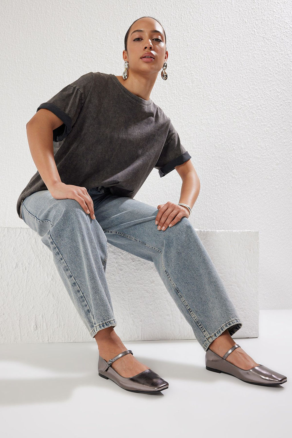 Trendyol Shoes Gumus Metalik Bantl? Kare Burun Mary JaneKad?n Babet TAKSS25BE00003 - Trendyolmilla фото 4